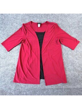 Star Vixen Twofer Top Womens L Red Black 3/4 Sleeve Stretch USA‎ Made Two Tone